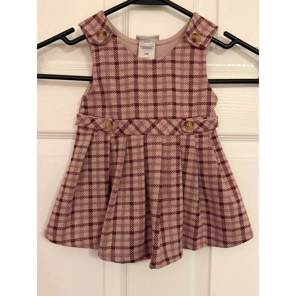 Nicole Miller New York Baby Girl Plaid Jumper Dress Mauve Burgundy 3/6M